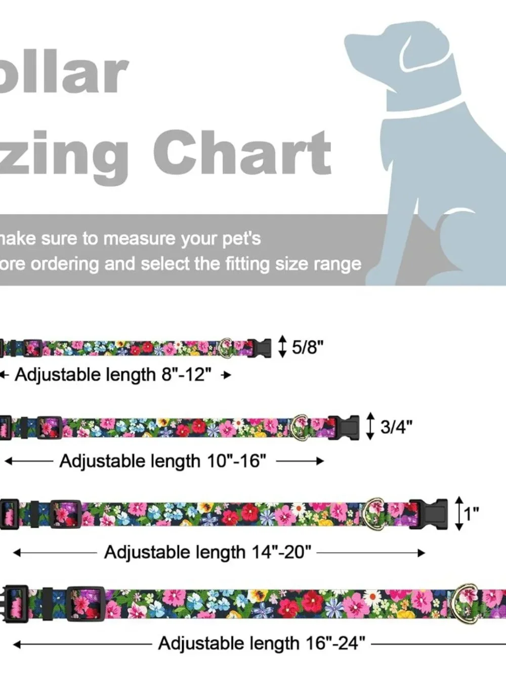 Dog Collar for Small Dogs, Cute Floral Heavy Duty Adjustable Puppy Collar with Q - Picture 7 of 7